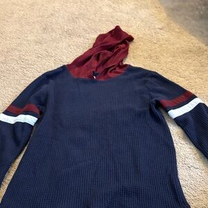 Navy and Burgundy Hooded Sweater